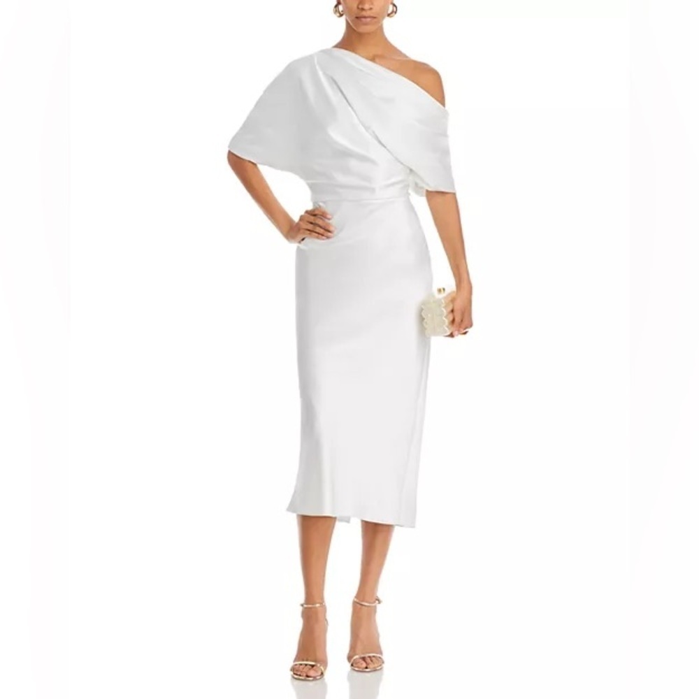 Amsale
Draped One Shoulder Midi Dress lvory color